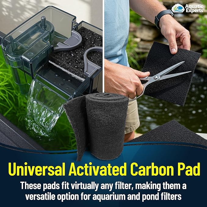 Aquarium Carbon Pad – Cut‑to‑Fit Carbon Infused Filter Pad Media for Crystal Clear Fish Tanks and Ponds, 3/8"–1/2" Thick (10.5 Inch Width, 72 Inch Long)