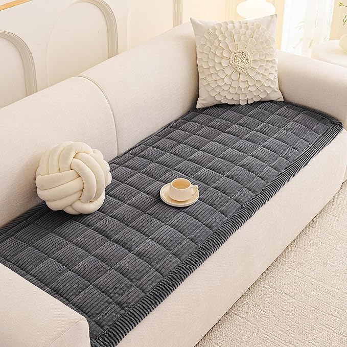 MEETSKY Couch Cover for 2 Cushion Couch, Non-Slip Grey Sofa Covers for Dog Washable Sofa Protector Pet Friendly Dog Mats for Couches Soft Furniture Covers, 27.6" x 70.9", Dark Grey