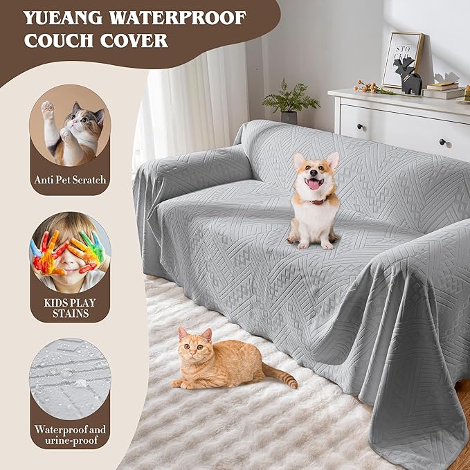 Waterproof Couch Cover, Reversible Washable Anti-Slip Loveseat Sofa Covers with 2 Cushions, Sectional Couch Covers for Pets, Sofa Slipcovers for Dogs Cats, 71x91 in/Light Grey