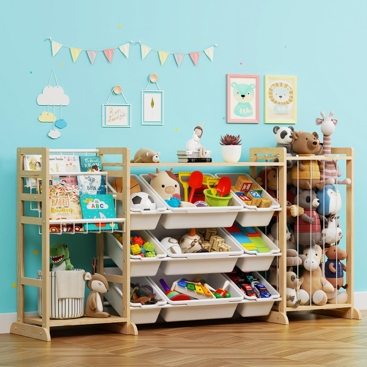 65" Large Toy Storage Organizer with Bookshelf and Stuffed - Image 1