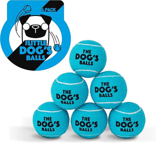 The Little Dog’s Balls Dog Tennis Balls for Small Dogs & Puppies, Blue, 6-Pack - Non-Abrasive Felt Fetch Balls, Tough Rubber Core, Float in Water
