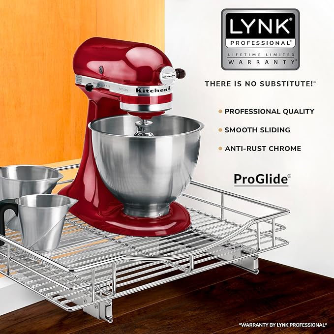 LYNK PROFESSIONAL® Pull Out Cabinet Organizer, 20" x 21" Slide Out Drawers for Kitchen Cabinets - Sliding Pull-Out Pantry Shelves – Home Shelf Organizers - Lifetime Ltd. Warranty, Chrome