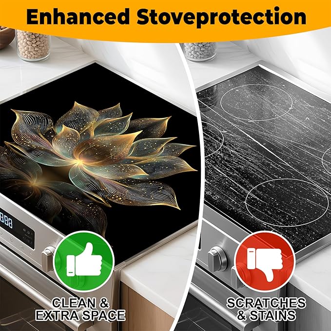 Stove Top Cover for Home Decoration Kitchen Pad Washable Cooktop Covers Countertop Stove Protector Mat for Home Kitchen Cooktops (lotus, 28"x20")