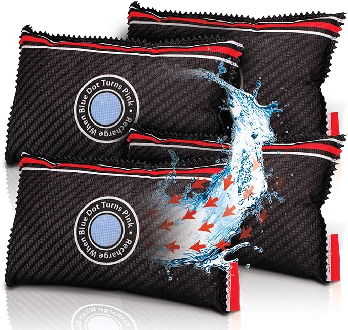 Reusable Car Dehumidifier Bag (4 Pack) Rechargeable Dehumidifier bags for Car, Trucks, and RVs - Prevent Damp & Moisture on Windscreens - Leakproof Moisture Absorber for Car and Home