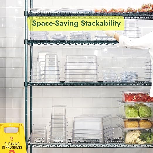 CURTA 4-Pack Full Size 6" Deep NSF Polycarbonate Food Pans with Handled Lids & Drain Trays | Dishwasher & Freezer Safe Clear Container for Prep Tables, Buffet, Salad Bar, Commercial & Home Kitchen