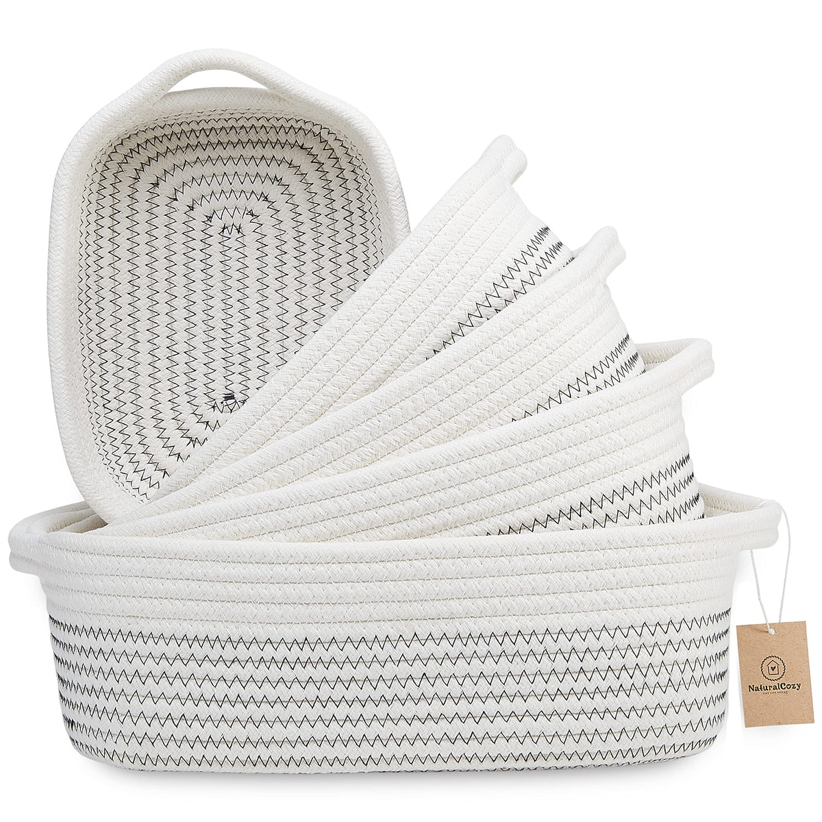 NaturalCozy 5-Piece Rectangle Storage Basket Set- Natural Cotton - Image 1
