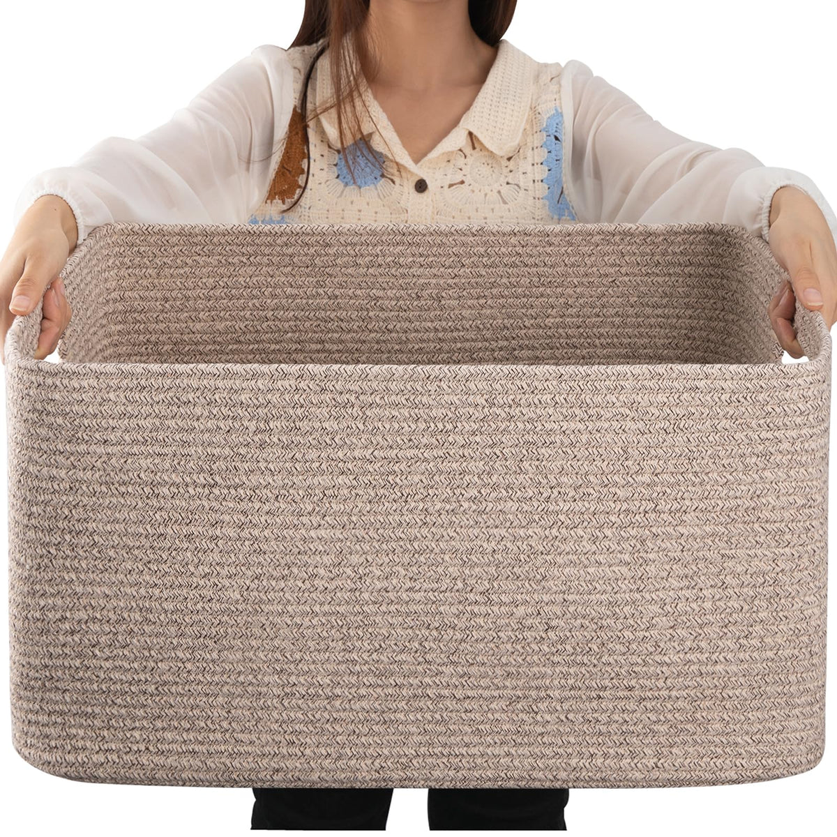 OIAHOMY 75L Large Blanket Basket Woven Cotton Rope Storage - Image 1