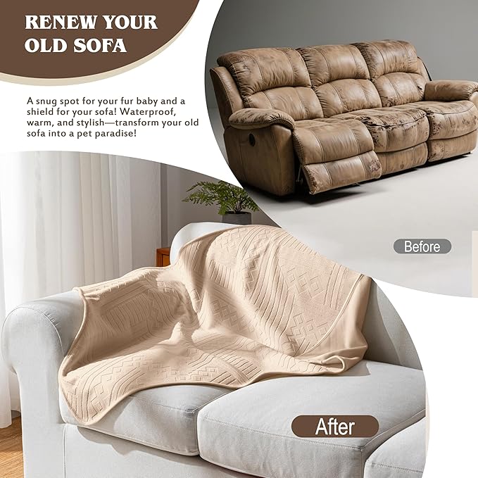Waterproof Recliner Chair Cover - Washable Double-Sided Velvet and Pattern Reversible Cover for Couch, Sofa Protection for Dogs,30x40in/Khaki