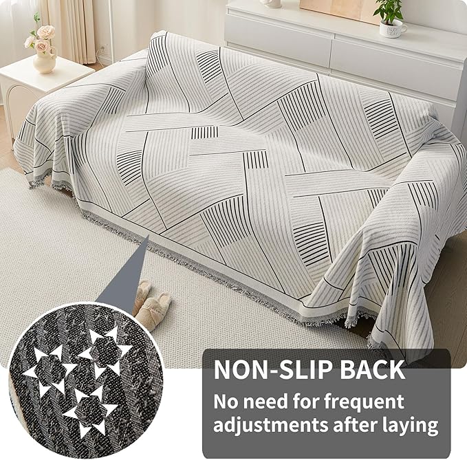 HAOMAIJIA Non Slip Couch Cover Sofa Covers for 3 Cushion Couch Washable sectional Couch Covers for Dogs pet Furniture Protector Couch Cover Blanket for Living Room (CQ-Black/Grey, 71"x134")