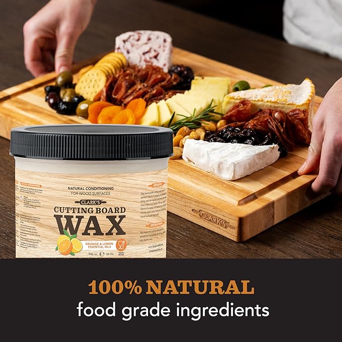 CLARK'S Cutting Board Wax Food Grade - All Natural Butcher Block Conditioner for Wooden Kitchen Utensils - Food Grade Beeswax for Cutting Board (32 Oz, Lemon & Orange)