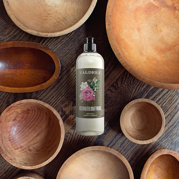 Caldrea Dish Soap, Biodegradable Dishwashing Liquid Made with Soap Bark and Aloe Vera, Rosewater Driftwood Scent, 16 oz