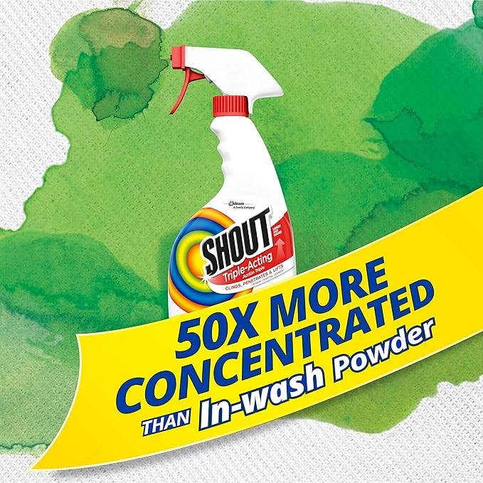 Shout Active Enzyme Laundry Stain Remover Spray, Triple-Acting Formula Clings, Penetrates, and Lifts 100+ Types of Everyday Stains - Prewash Spray 22oz (Pack of 2)