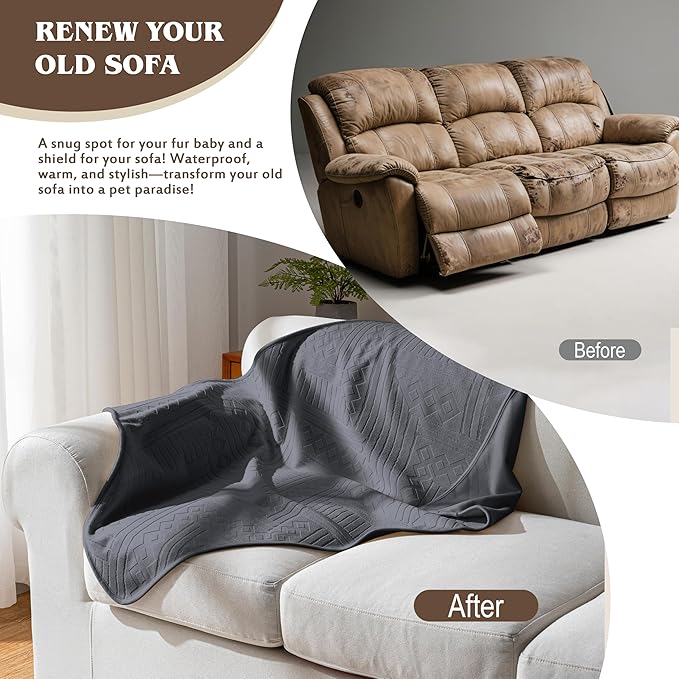 Waterproof Recliner Chair Cover - Washable Double-Sided Velvet and Pattern Reversible Cover for Couch, Bed, Sofa Protection for Dogs, 30x40in/Dark Grey