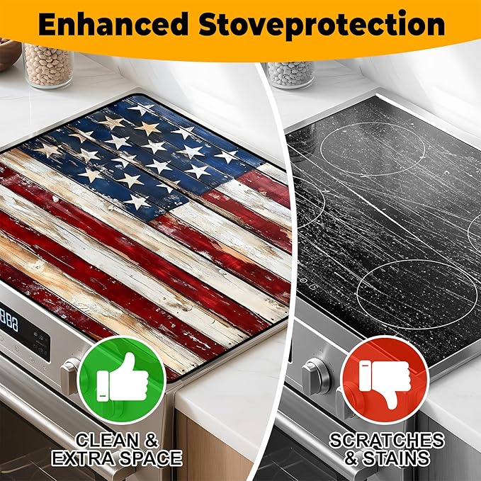 Stove Top Cover for Home Decoration Kitchen Pad Washable Cooktop Covers Countertop Stove Protector Mat for Home Kitchen Cooktops (Flag, 30"x21")