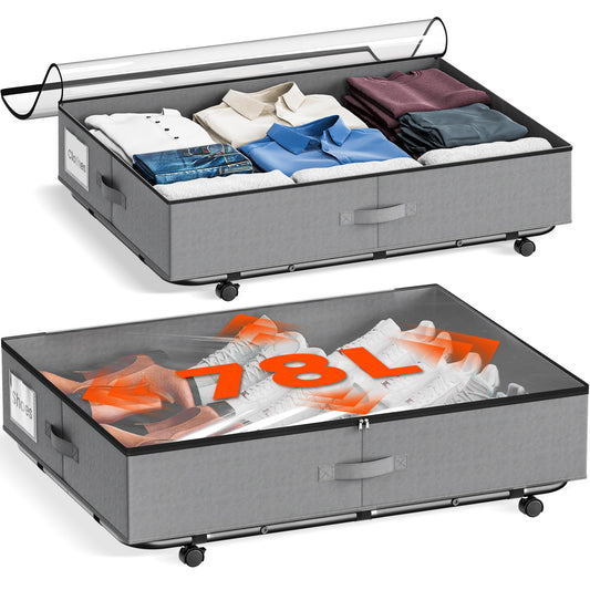 XXXL 78L Under Bed Storage with Wheels, Rolling Storage - Image 1