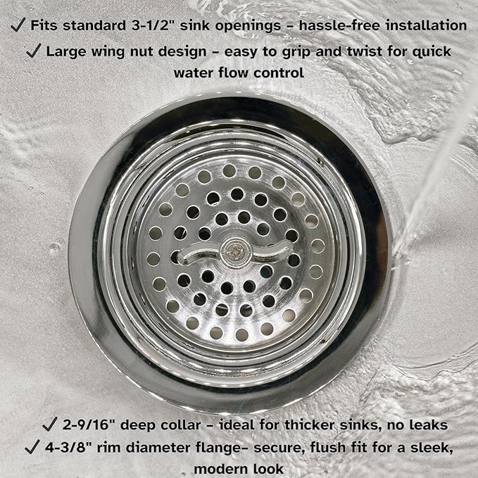Westbrass Wing Nut Style Large Kitchen Sink Basket Strainer, 2 Pack, Polished Nickel, D2135-05