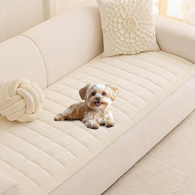 MEETSKY Couch Cover for 3 Cushion Couch Sofa, Sofa Covers for Dogs Washable, Non-Slip Sofa Protector Pet Friendly Dog Mats for Couches Soft Furniture Covers, 27.6" x 82.7", Cream