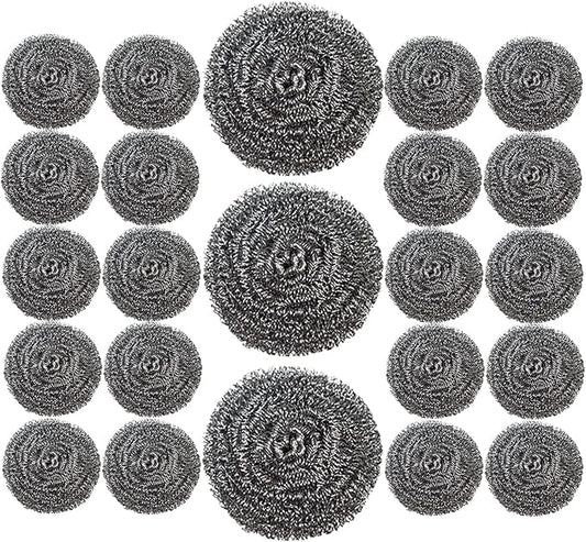 24 Pack Stainless Steel Scourers Sponges,Steel Wool scrubbers for stoves, pots, Cooker Hoods, etc. That are Difficult to Clean (24 Pack-Medium 20 Gram)