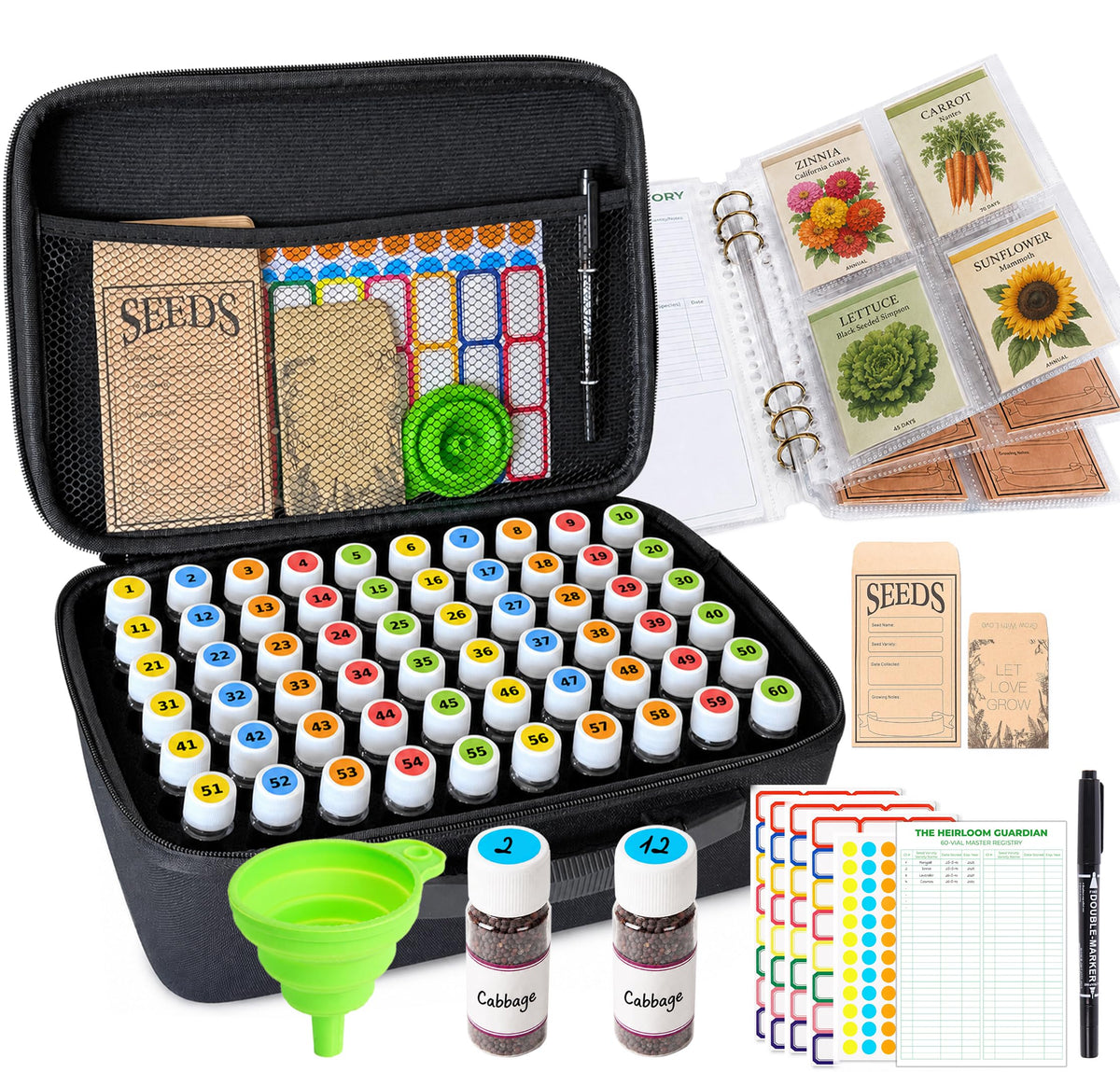 Volitaous 60-Slot Seed Storage Organizer Box with Seed Binder - Image 1