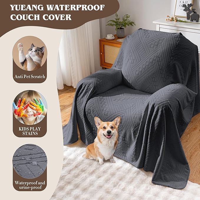 Waterproof Recliner Chair Covers, Anti-Slip Reclining Chair Covers, Pet-Friendly, Washable, Durable and Breathable Couch Covers – Reversible Design for Sofa Protection(71x71in/Dark Grey)