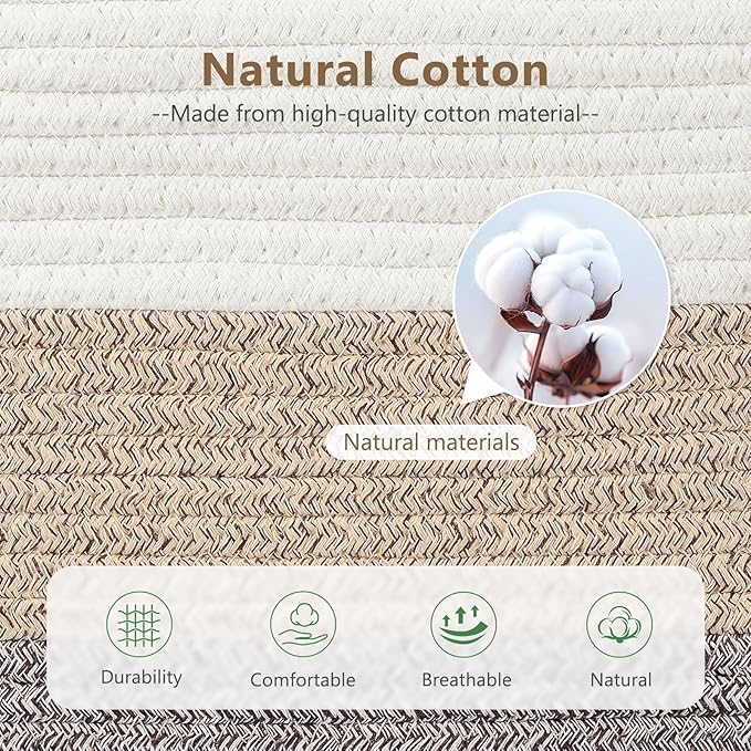 Cotton Rope Basket, Storage Baskets with Handle, 15x10x9 Inch Woven Basket for Shelves, Laundry, Towels, Clothes, Books, (Gradient Brown 2 Pack)