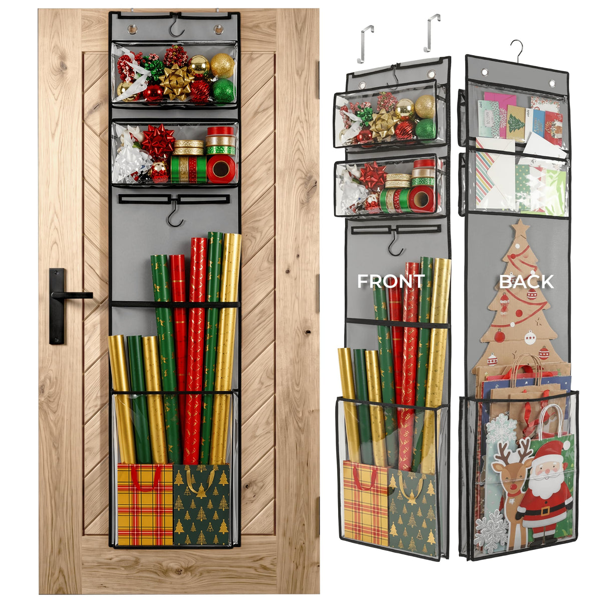 Hanging Wrapping Paper Organizer 63", Over-the-Door Gift - Image 1