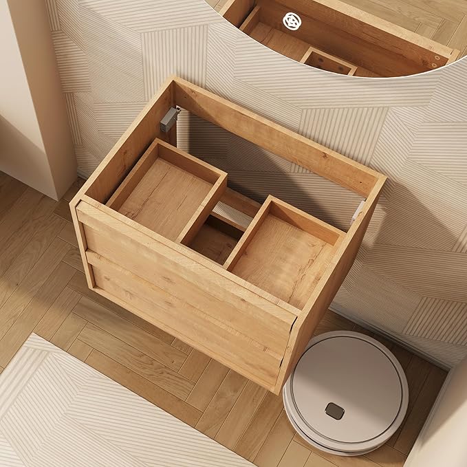 eclife 24" Floating Bathroom Vanity Sink Combo, Wall Mounted Modern Minimalist Storage Cabinet with 2 Drawers, Exclude Sink, Faucet & Drain, Natrual