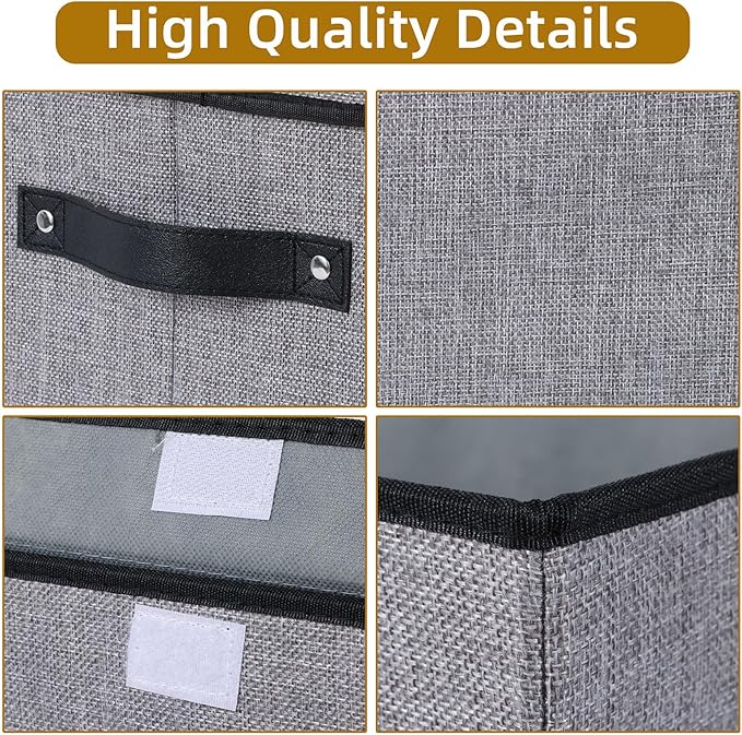 Storage Bins with Lids, Decorative Storage Boxes with Handles, 15 x 9.8 x 9.8 Inch Closet Organizers for Shelves Bedroom Office, Gray, 3-Pack