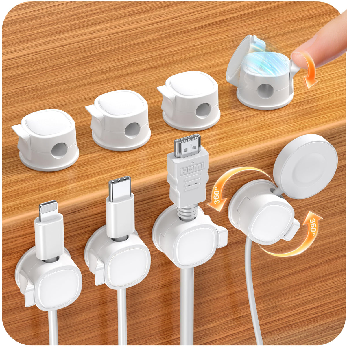 8 Pack 360° Rotatable Cable Clips Cord Organizer,Des | All Products - Image 1