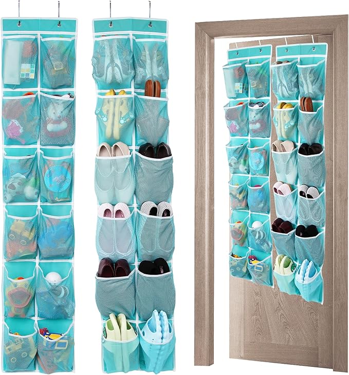 2PK Over the Door 12 Large Pockets Hanging Shoe Organizer, Turquoise