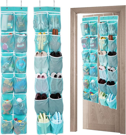 2PK Over the Door 12 Large Pockets Hanging Shoe Organizer, Turquoise