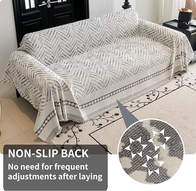 HAOMAIJIA Non Slip Couch Cover Sofa Covers for 3 Cushion Couch Washable sectional Couch Covers for Dogs pet Furniture Protector Couch Cover Blanket for Living Room (MR-Grey, 91"x134")