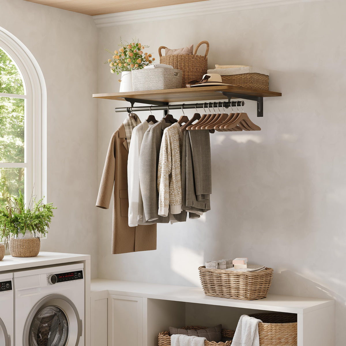 IAE Wall Mounted Clothes Rack with Shelf and Hanging Rod, 36x24in - Image 1