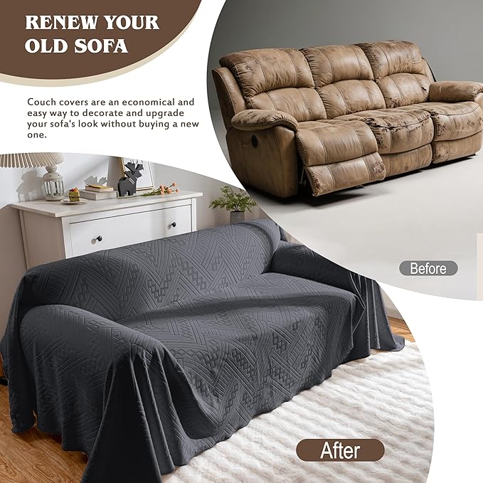 Waterproof Sofa Covers for 3 Cushion Couch, Reversible and Pet-Friendly Slipcovers, Anti-Slip and Washable Couch Protector for Dogs and Cats (71×134in, Black)