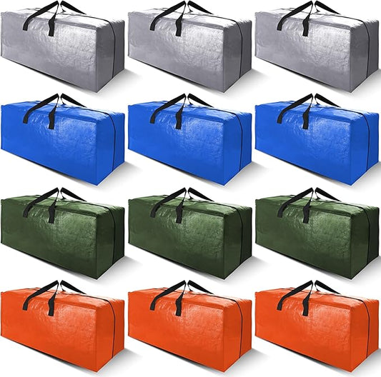 Cosy Family 12 Pack Heavy Duty Moving Bags with Backpack Straps - Strong Handles & Zippers, Storage Totes For Space Saving, Fold Flat, Alternative to Moving Box (X-Large-Set of 12, Multicolored)
