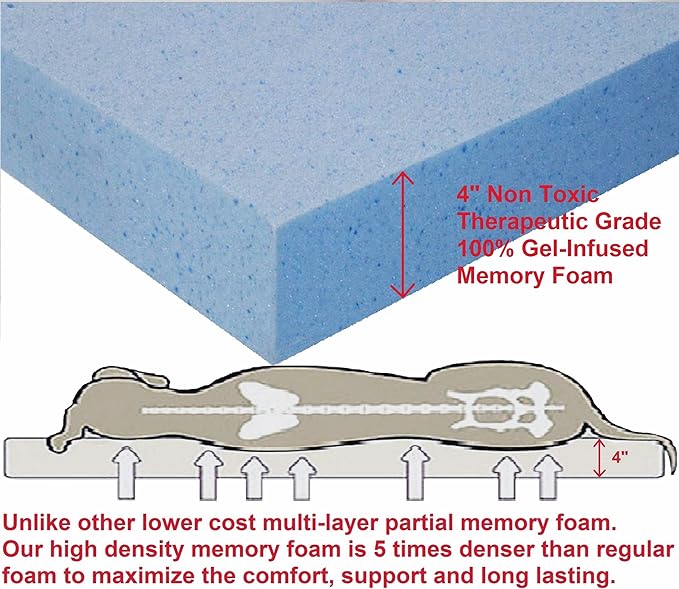 Dogbed4less Extra Large Orthopedic Gel Infused Cooling Memory Foam Dog Bed for Medium to Large Pet, Waterproof Liner and Durable Suede Espresso External Cover, XL 47X29X4 Inches (Fit 48X30 Crate)