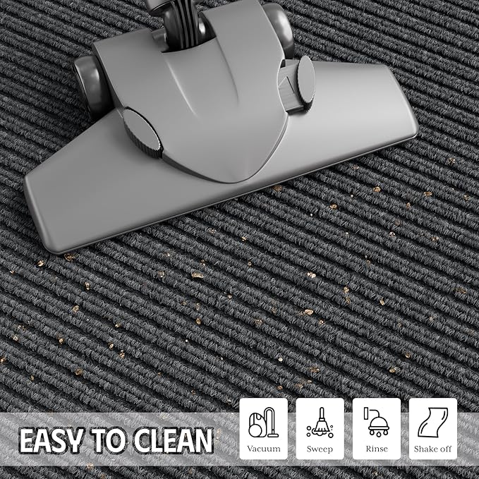 Front Door Mat, 3' x 10' Commercial Door Mat Outside Entrance, Heavy Duty Welcome Mat, Absorbent & Dirt Resistant, Non-Slip Extra Large Door Mats, Door Rugs for Entryway Indoor Outdoor, Grey