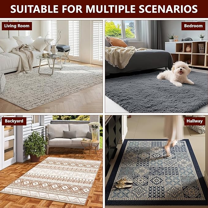 Non Slip Rug Pad Gripper, 4 x 6 Ft Extra Thick Foam Under Area Rug Carpet Pads for Any Hard Surface Floors, Keep Your Carpets Safe and in Place, Prevent Rug from Wrinkling or Buckling