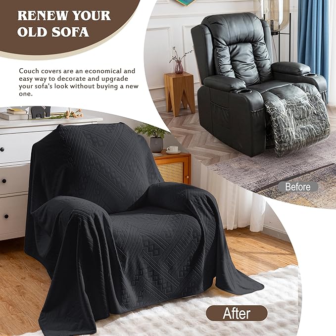 Waterproof Recliner Chair Covers, Anti-Slip Reclining Chair Covers, Pet-Friendly, Washable, Durable and Breathable Couch Covers – Reversible Design for Sofa Protection(71x71in/Black)