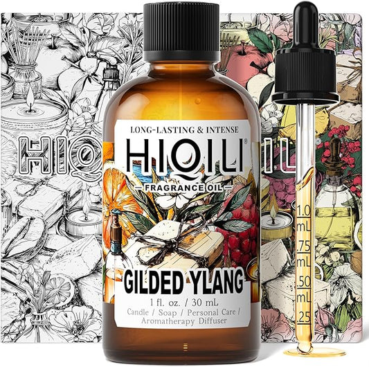 HIQILI Gilded Ylang Fragrance Oil for Making Candle, Inspired by Di's J'Adore, Car Air Freshener, Luxury Scents for DIY Women Perfume - 1 Fl Oz