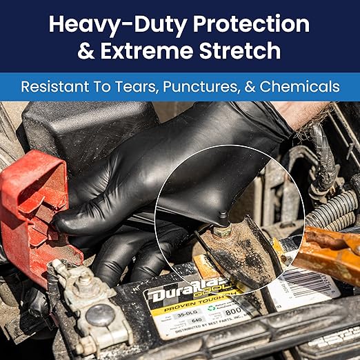 Adenna Dark Light Bulk Disposable Nitrile Gloves – 9 Mil, Heavy Duty Work Rubber Glove with Textured Grip, Non-Latex & Powder Free, Case of 1000, Large, Black