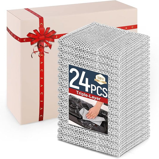 3 Layers Non Scratch Wire Dish Cleaning Supplies 24PCS - Wire Dishwashing Rag Home Essentials-Reusable Steel Wool Scrubber Washcloths,Kitchen Towels and Dishcloths Set for Pans Sinks & Cookware
