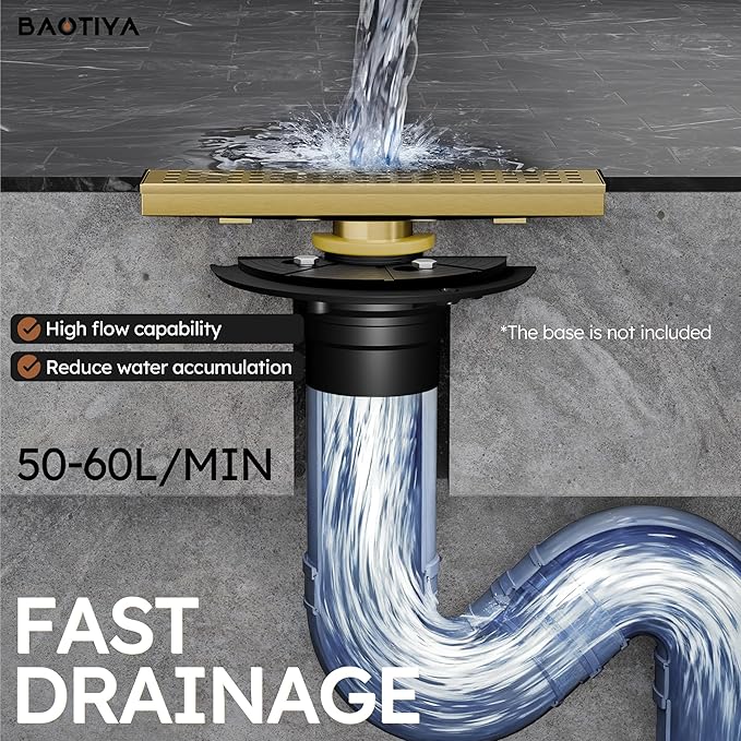 Linear Shower Drain 12 Inch, Modern Rectangle Shower Floor Drain with Removable Quadrato Pattern Grate, Stainless Steel SUS 304, Linear Drain with Leveling Feet& Hair Strainer