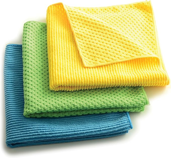 Norpro 15.75 by 15.75 Inch Microfiber Cloth, Set of 3, 15.75 inches x 15.75 inches, blue, yellow and green