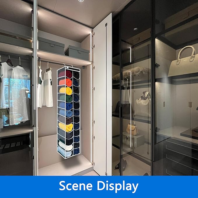 Closet Organization,24 Section, Hanging Closet Organizer, Space saving, College Dorm Essentials for Girls, heavy dutys hooks Up to 45 Pounds, Clothes Storage,Closet Organizer,Black/White