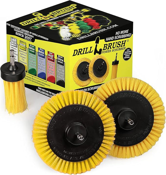 Tile and Grout Cleaning Drill Brush Set - 3 pack Drill Brush Power Scrubber Cleaning Brush Yellow Medium Stiffness - Shower Floor Scrub Brush for Drill - Bathroom Scrub Brush for Drill - Crevice Brush