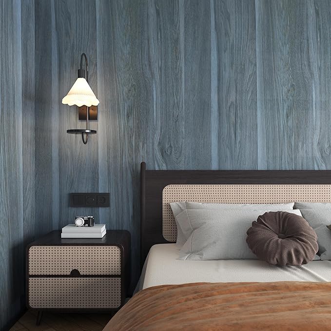 BOMENG Large Blue Wood Contact Paper Peacock Wallpaper Stick and Peel 31.5x354inch Wood Grain Wall Paper for Cabinets Wood Vinyl Wrap for Desk Walls Dresser Cover Top Kitchen Cabinet