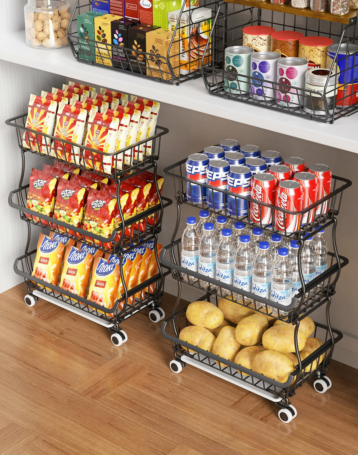 OKZEST 3-Tier Rolling Pantry Floor Organizers and Storage Cart - Image 1