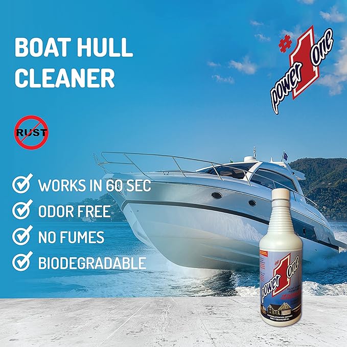 Boat Hull Cleaner for Fiberglass & Gel Coat - Removes Waterline Stains, Rust & Marine Mineral Buildup - Professional Marine-Grade Formula - Made in the USA