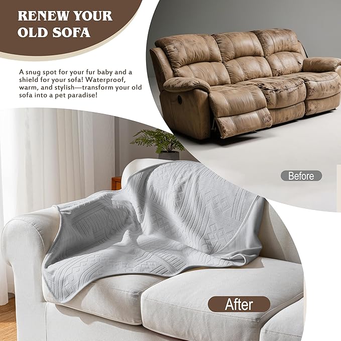 Waterproof Recliner Chair Cover - Washable Double-Sided Velvet and Pattern Reversible Cover for Couch, Bed, Car and Sofa Protection for Dogs, 30x40in/Light Grey